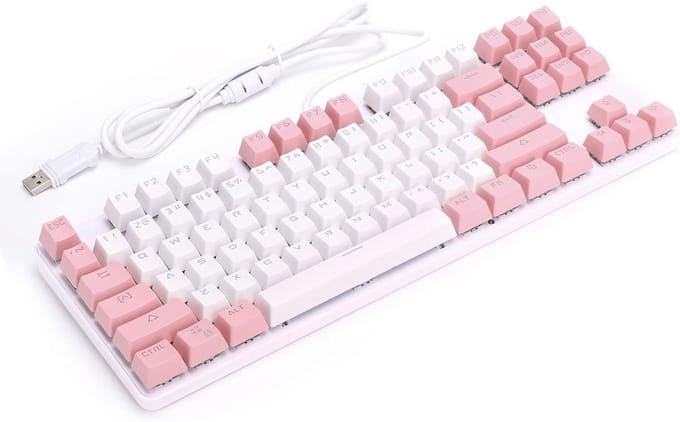 Mechanisch Gaming Toetsenbord met Multimedia Toetsen, Wit en Roze Stijl