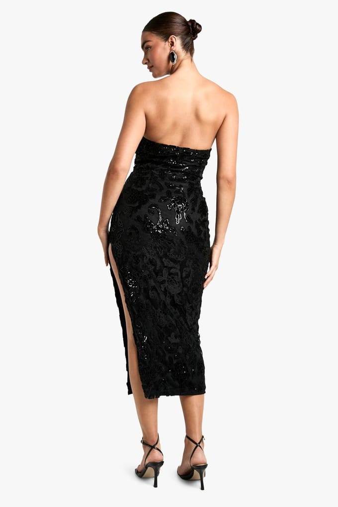 boohoo Dames Gestructureerde Corset Lace Demask Midaxi Jurk | Zwart | Maat: 38