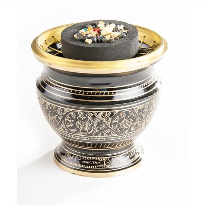 Wierookbrander met netje zwart goud 9 cm