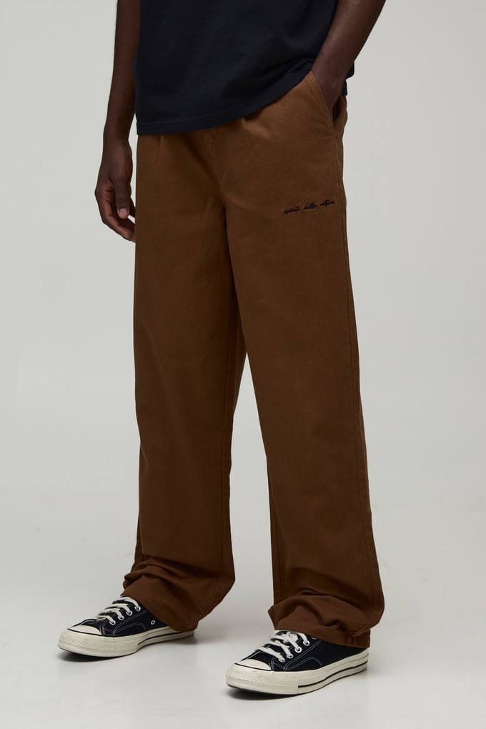 Relaxed Fit Half and Half Embroidered Cargo Trousers | Tobacco | Size Medium