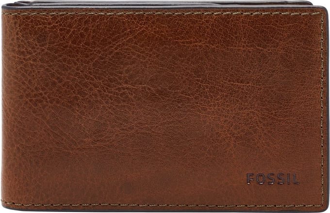 FOSSIL Leren Portemonnee Andrew Magnetic Bifold Cognac Bruine