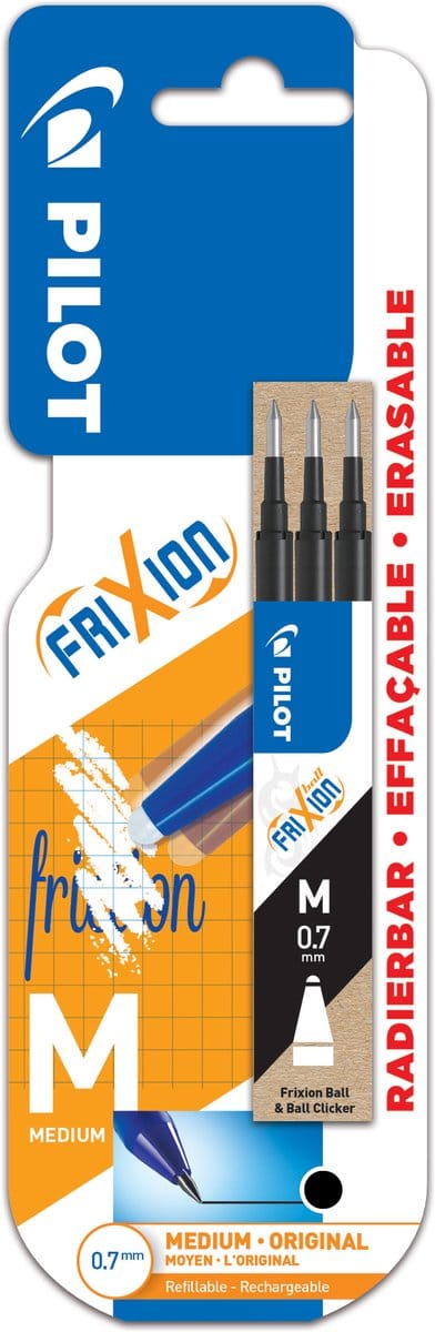 Rollerpenvulling Pilot friXion medium zwart blister à 3 stuks