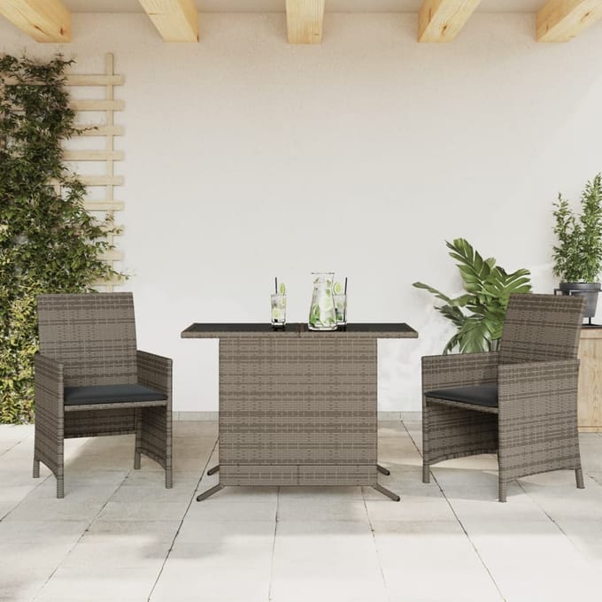vidaXL - 3-delige - Bistroset - met - kussens - poly - rattan - grijs