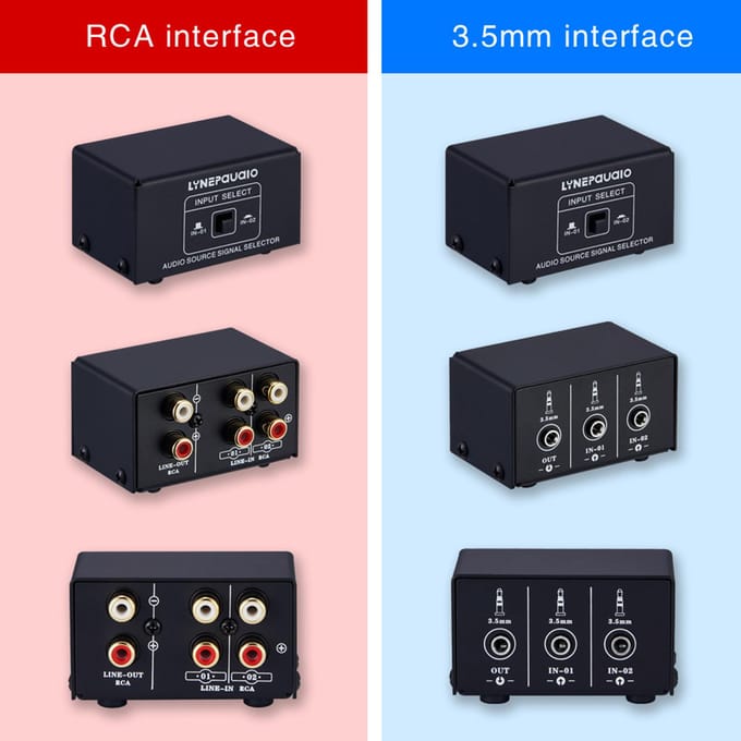 LINEPAUDIO Audio Switcher 3,5 mm 2 in 1 Uit / 1 in 2 Uit A/B Switch Stereo Audio Splitter Box met black