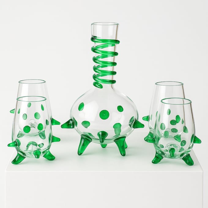 Loranto - 4 Glazen & Karaf Groen- Luxe Drink glazen - Europees glas
