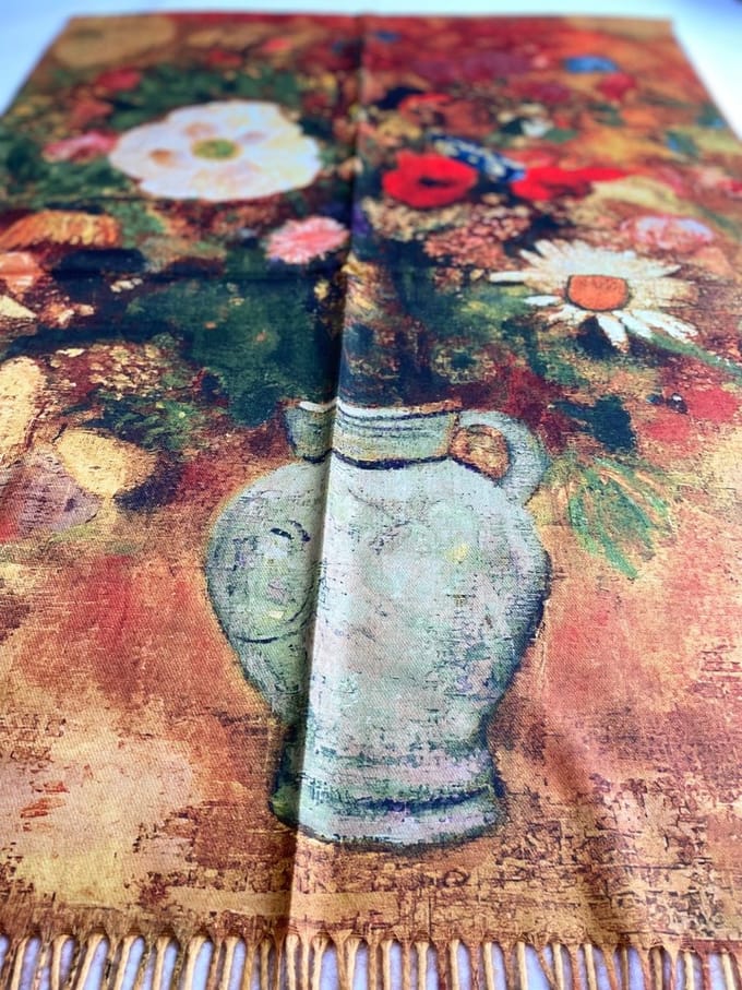 Sjaal schilderij Bouquet de Fleurs van Odilon Redon / wintersjaal 2 kanten