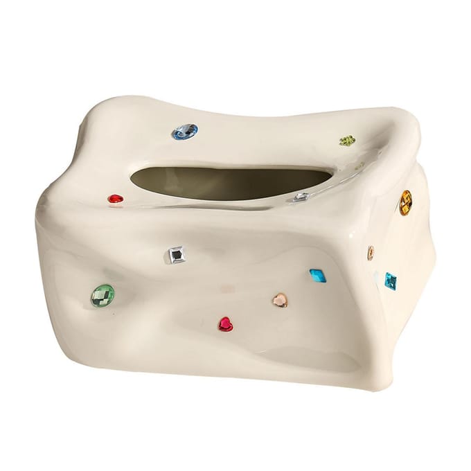 Keramische tissueboxhouder Decoratieve elegante tissuedoos voor het gezicht, servetdispenser voor het avondeten beige