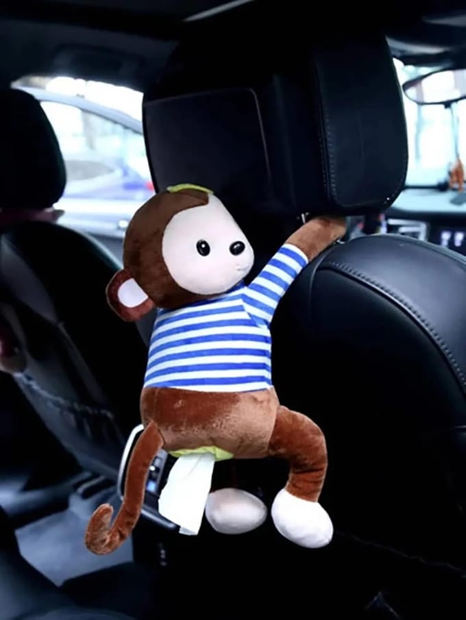 Creatieve Pipi Monkey Tissue Box, Auto-accessoires Tissue Roll Holder voor Autostoel Rugleuning, Cartoon Schattig gray