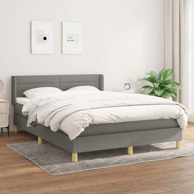 vidaXL - Boxspring - met - matras - stof - donkergrijs - 140x190 - cm
