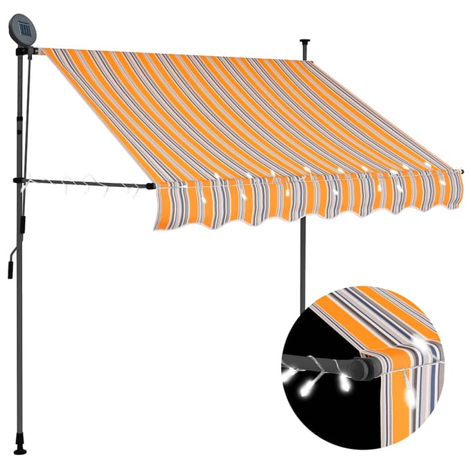 vidaXL - Luifel - handmatig - uitschuifbaar - met - LED - 150 - cm - geel - en - blauw