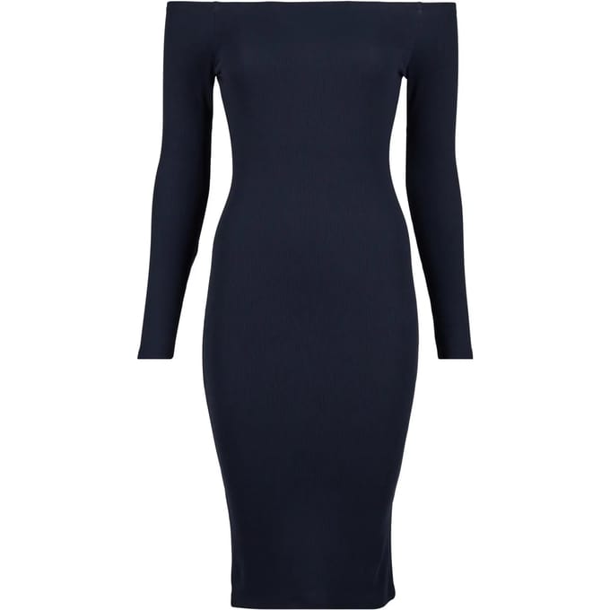 Geribde damesjurk met lange mouwen en off-the-shoulder mouwen Urban Classics