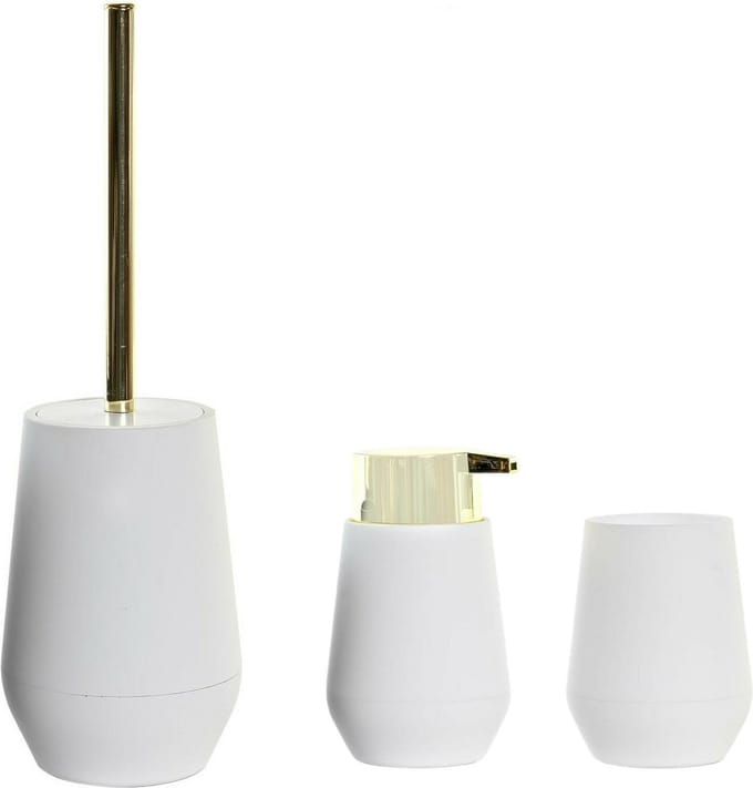 Items - Toiletborstel met houder 35 cm en zeeppompje/beker 280 ml wit