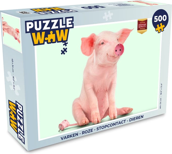 Puzzel Varken - Roze - Stopcontact - Dieren - Legpuzzel - Puzzel 500 stukjes