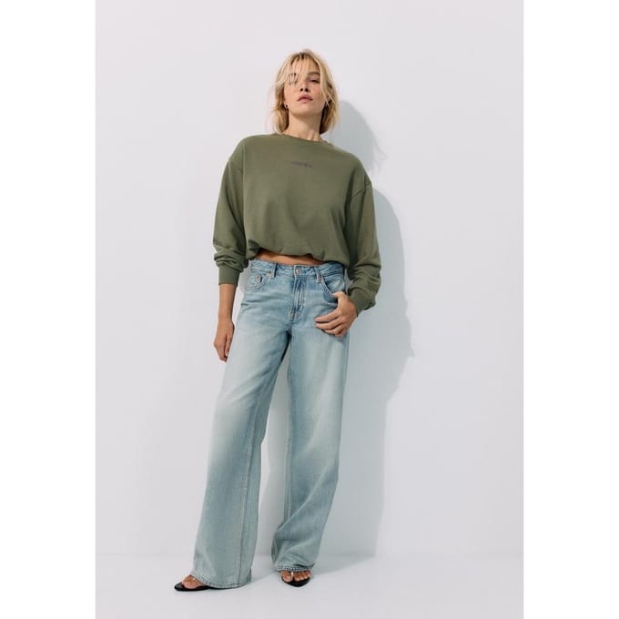 Stradivarius Cropped ballon-sweater  Kaki XS
