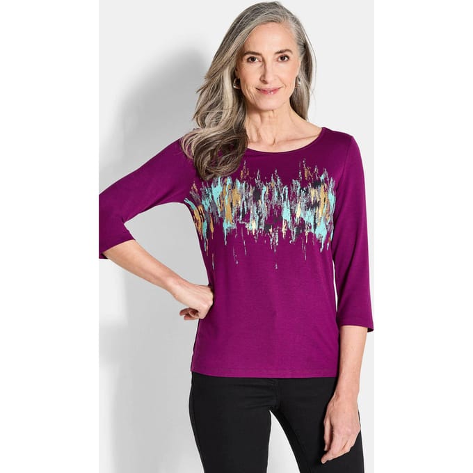 Gedessineerd shirt met glanseffect - bessen - Gr. 24 van Goldner Fashion