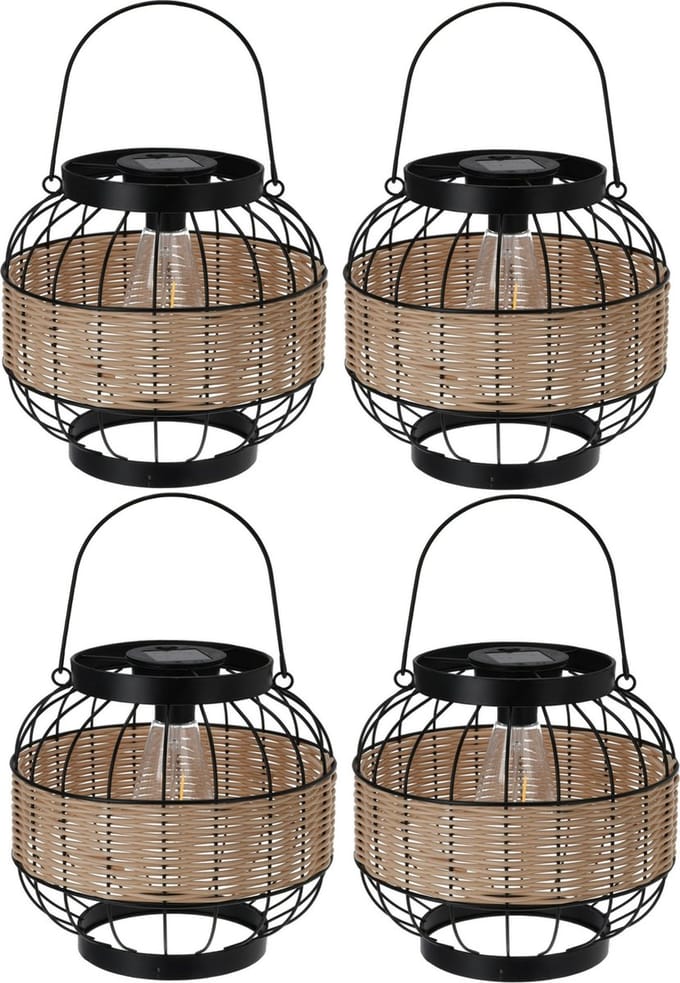 Pro Garden Lantaarn - 4x - solar - metaal - 24 x 24 cm - tuinverlichting - ophangbaar