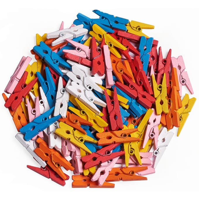 VBS Mini houten clips "2 cm", 100 stuks - Kleurrijke