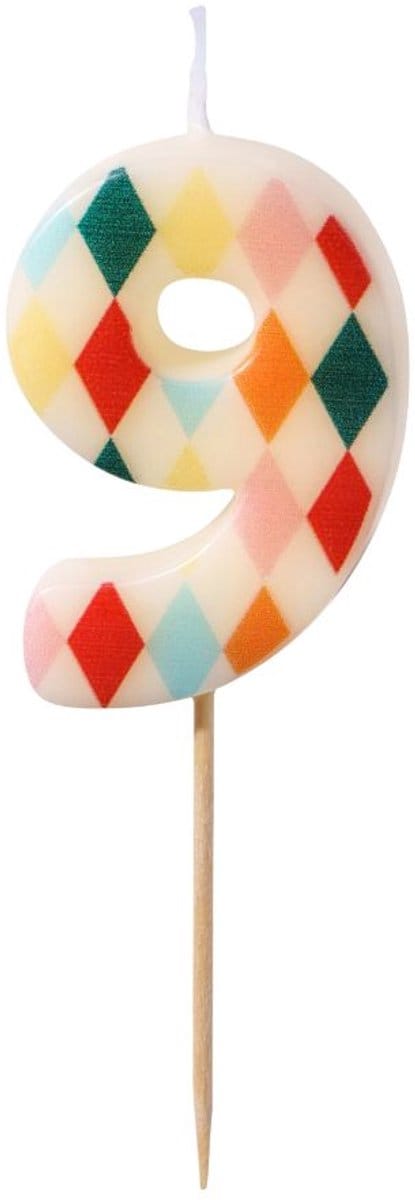 PartyDeco Cijferkaars 9 Ruitmotief 5,5cm
