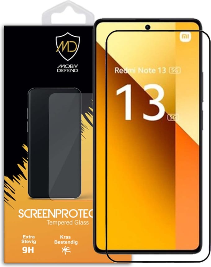 MobyDefend Screenprotector - Geschikt voor Xiaomi Redmi Note 13 5G - Screensaver Met Zwarte Randen - Gehard Glas