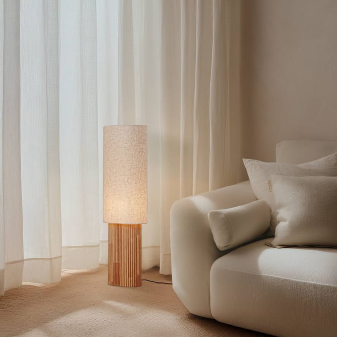 Lindby - vloerlamp hout - 1licht - Hout, textiel - H: 100 cm - E27 - Hout licht, beige