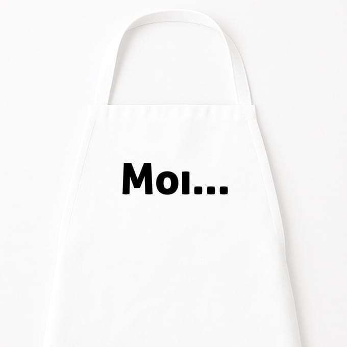 Go Mama - Keukenschort “Moi?” – Grappig kookschort – One Size – Verstelbaar – Wit – Humor cadeau – Origineel cadeau