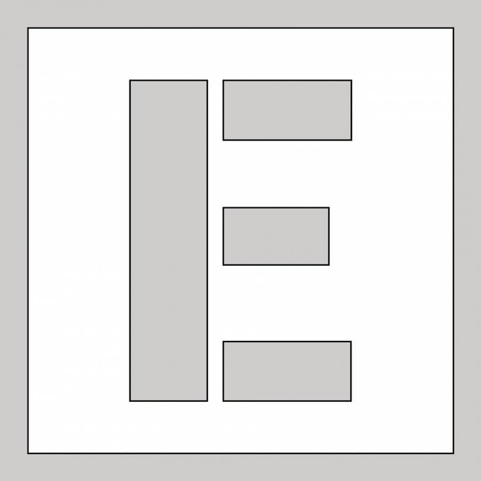 Spuitsjabloon letter E - dibond 500 x 500 mm