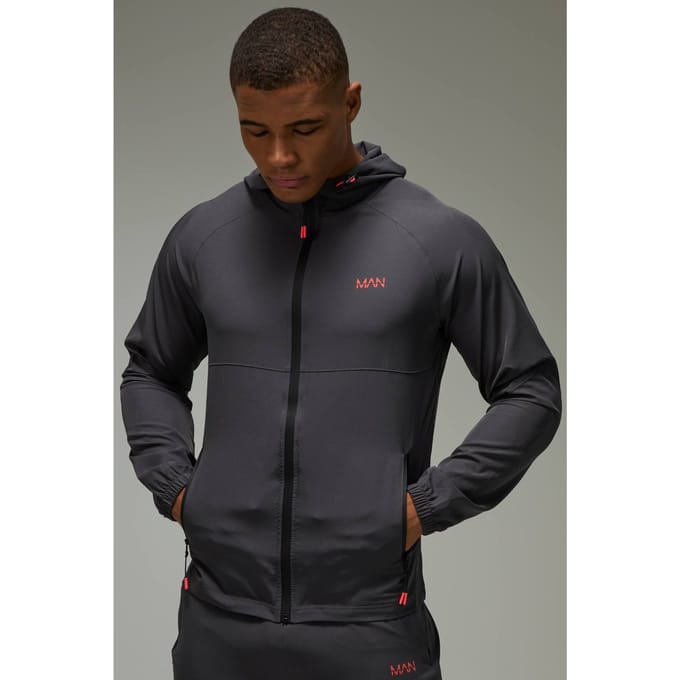 Heren Actieve Neon Logo Windbreaker | Charcoal | Size Large