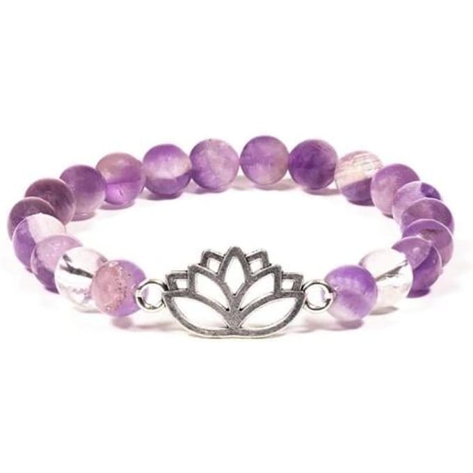 Armband Chevron Amethist/Bergkristal met Lotus