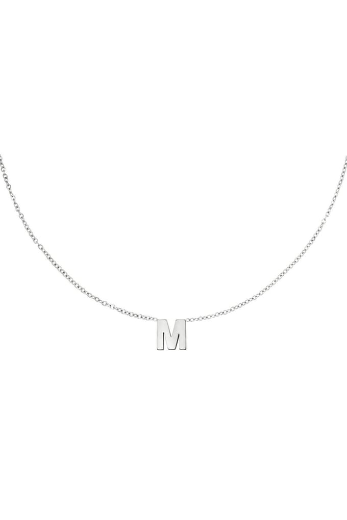 Edelstalen ketting initiaal M Zilver Stainless Steel