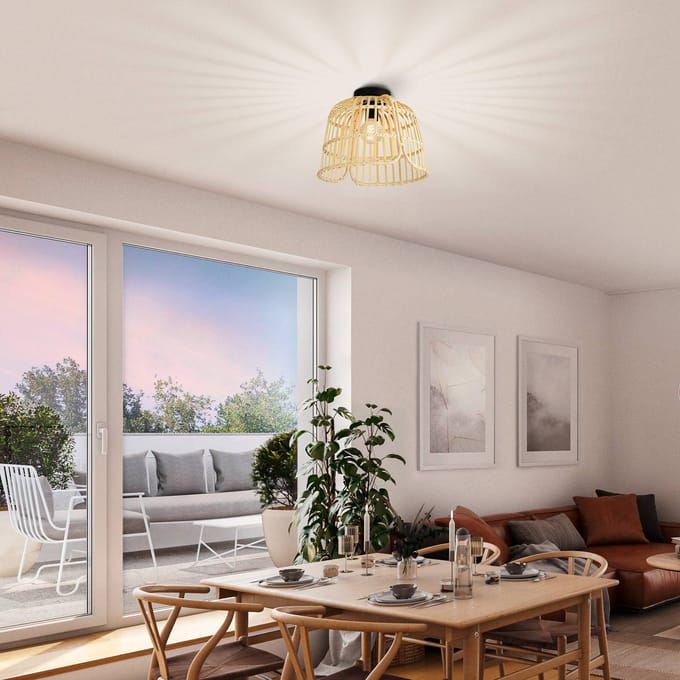 EGLO Glyneath plafondlamp van rotan