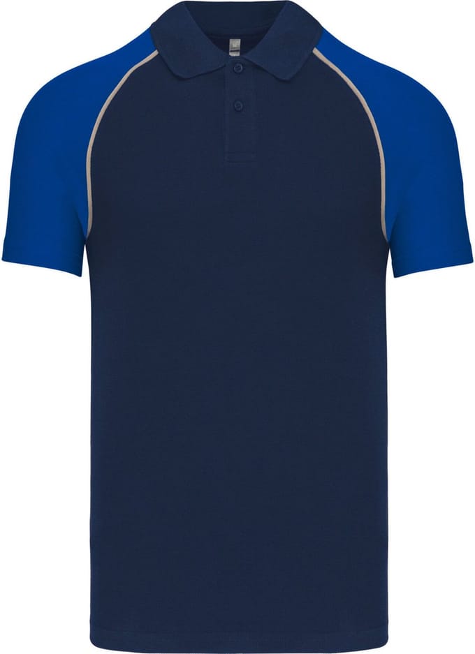 Herenpolo 'Baseball' korte mouwen Navy/Royal Blue - S