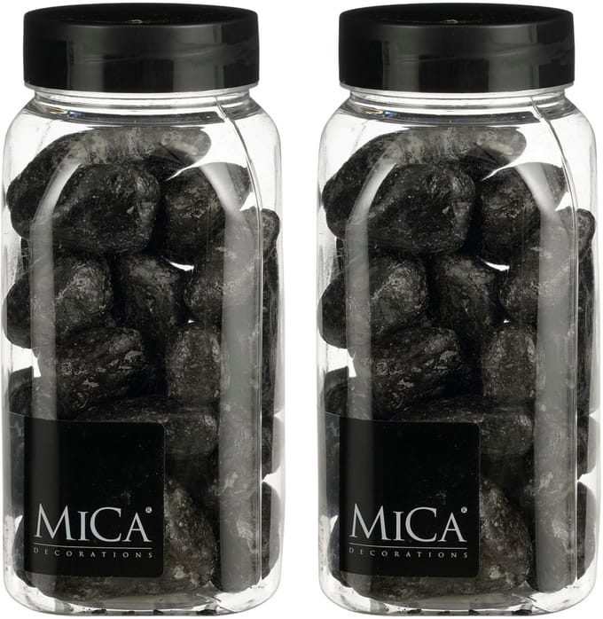Mica Decorations decoratie stenen - 2x - groot - 650ml - antraciet mix - hobby steentjes - sier stenen
