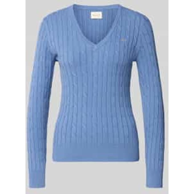 Gebreide pullover met kabelpatroon en labelstitching