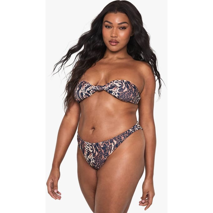 boohoo Dames Plus Swimwear Essentials Leopard Bandeau Bikini Top | Maat: 16