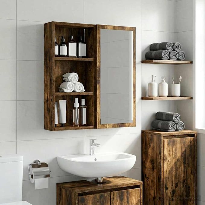 vidaXL - Badkamer - wandkast - Gerookte - Eik - 30 - x - 10 - x - 60,5 - cm
