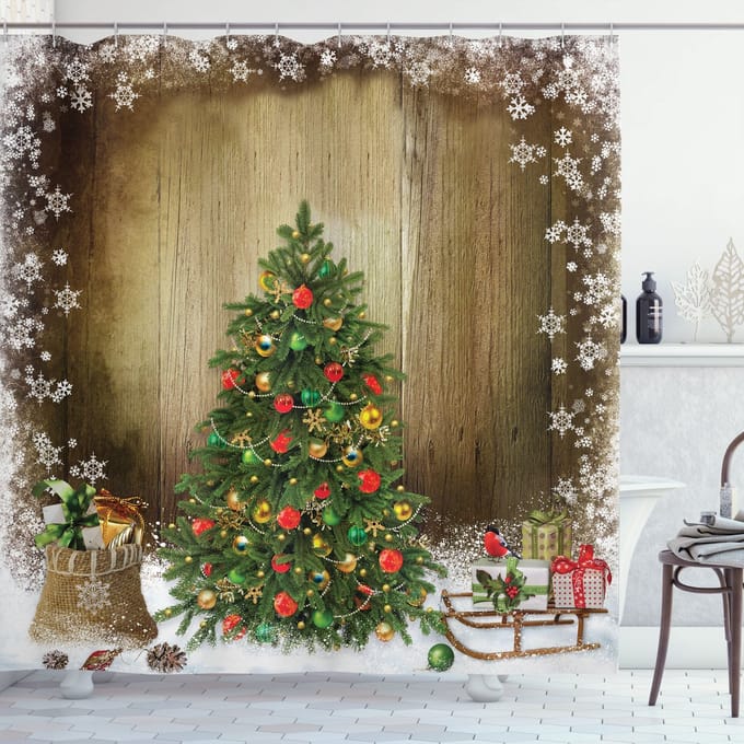 New Bed Kerstmis Pine Tree presenteert Douchegordijn Badkamer Decor Set met Haakjes 175 cm B 213 cm L