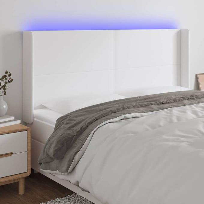 vidaXL - Hoofdbord - LED - 203x16x118/128 - cm - kunstleer - wit