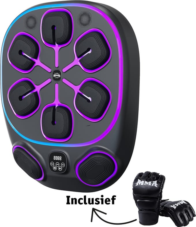 D-essentials® Boxing Machine 2.0 - Bokszak - Boksbal - Met handschoenen - Boksmachine met muziek - Bluetooth - Met display