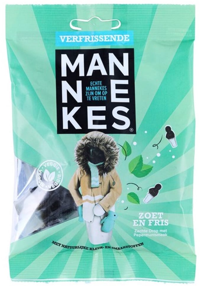 Verfrissende Mannekes Drop & Pepermunt – 25 x 100 g