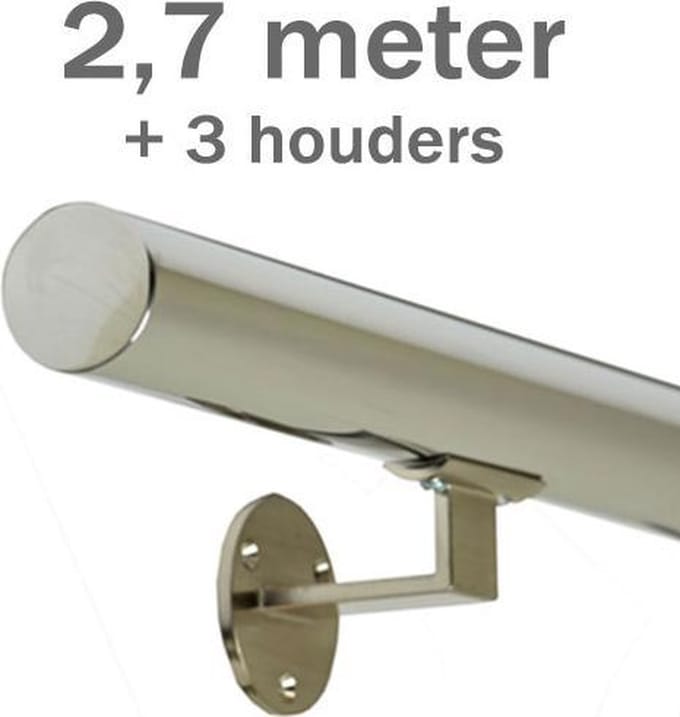 IVOL RVS Gepolijst Trapleuning 270 cm met 3 houders