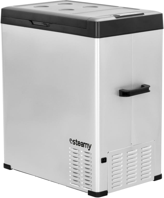 Steamy-E Single Zone Elektrische Compressor Koelbox - Single Zone - 64 liter - 12V en 230V - voor auto en camping - Zilver