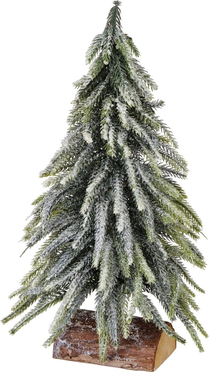 Kerstboom - Kunststof - 33xØ20cm - Sneeuw - Hout