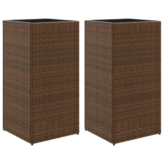 vidaXL - Plantenbakken - 2 - st - 40x40x80 - cm - poly - rattan - bruin