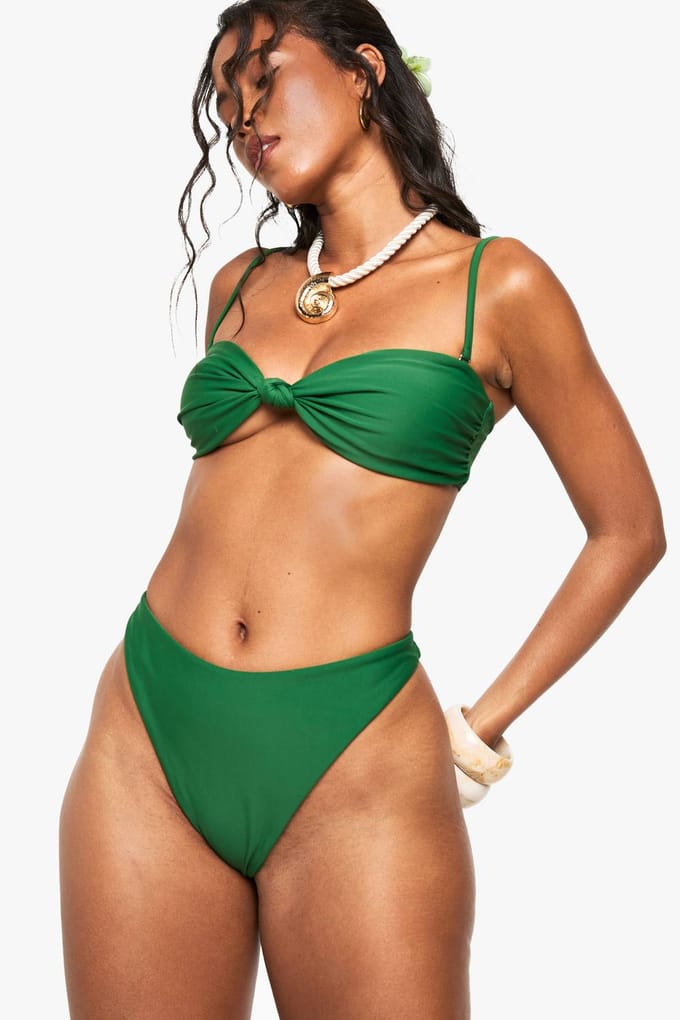 boohoo Dames Badkleding Essentials Bandeau Bikini Top | Donkergroen | Maat: 38