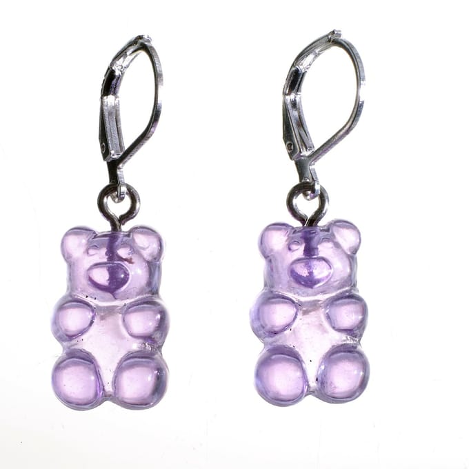 Zilveren oorbellen Gummy Bear - lila