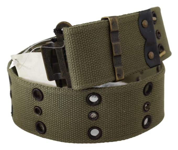 Ermanno Scervino Dames Groen 100% Katoen Rustiek Bronzen Gesp Riem