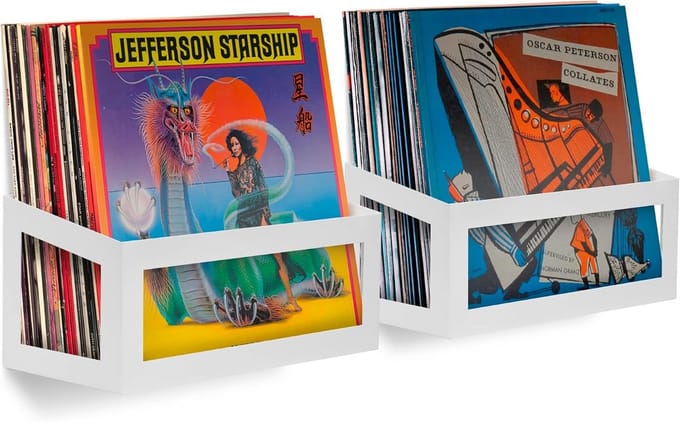 Wandmontage Vinyl Platenhouder 25-Album Displayhouder - Parelmoer - Set van 2
