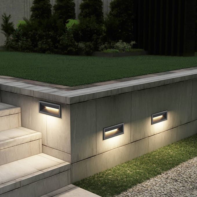 Lucande LED wand inbouwlamp Jaano, antraciet, aluminium, IP65