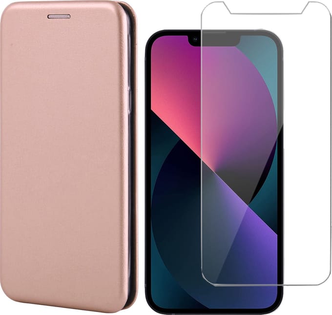 Hoesje geschikt voor iPhone 13 Pro Max en Screenprotector - Portemonnee Book Case - Roségoud