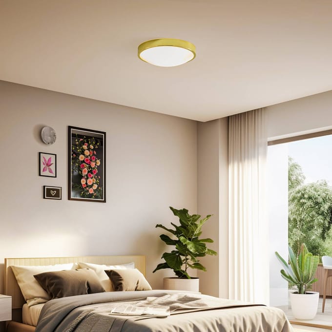 Lamkur Plafondlamp Jaris, glas gewelfd, Ø 36 cm, goud
